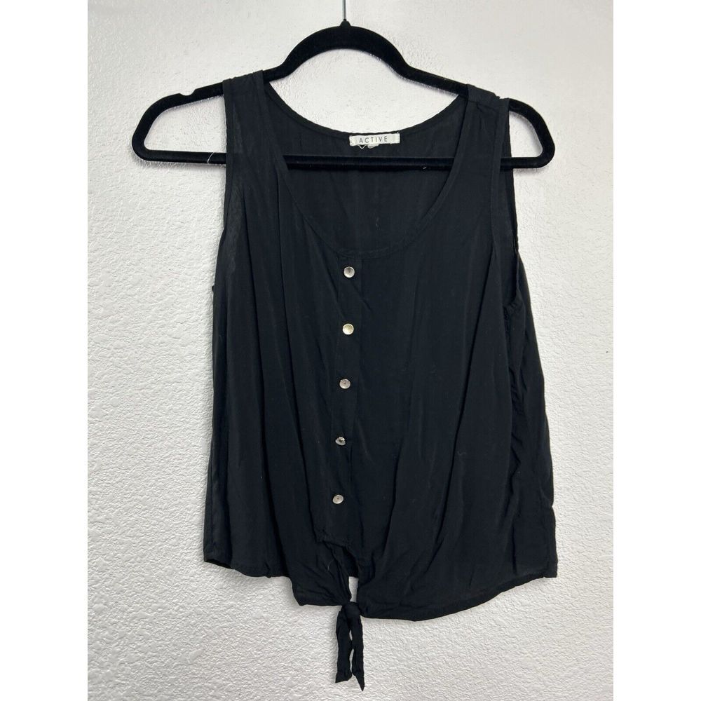 Active Tank Top Shirt Size M Top Black Sleeveless Button Up Crop Tie